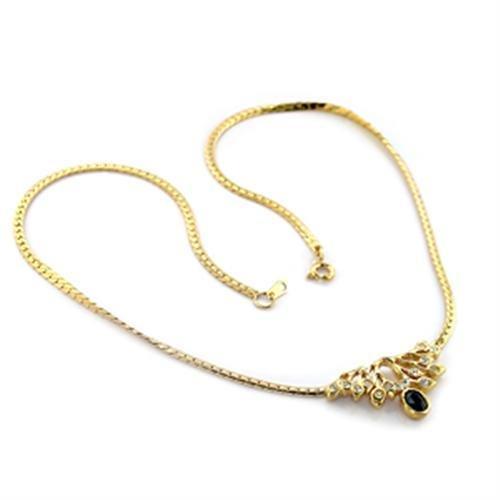 JCE369-16 Gold Brass Necklace with Top Grade Crystal  in Black Diamond-16"